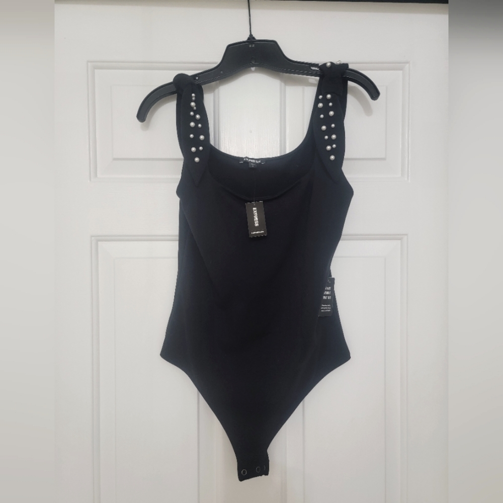 Black bodysuit with pearls